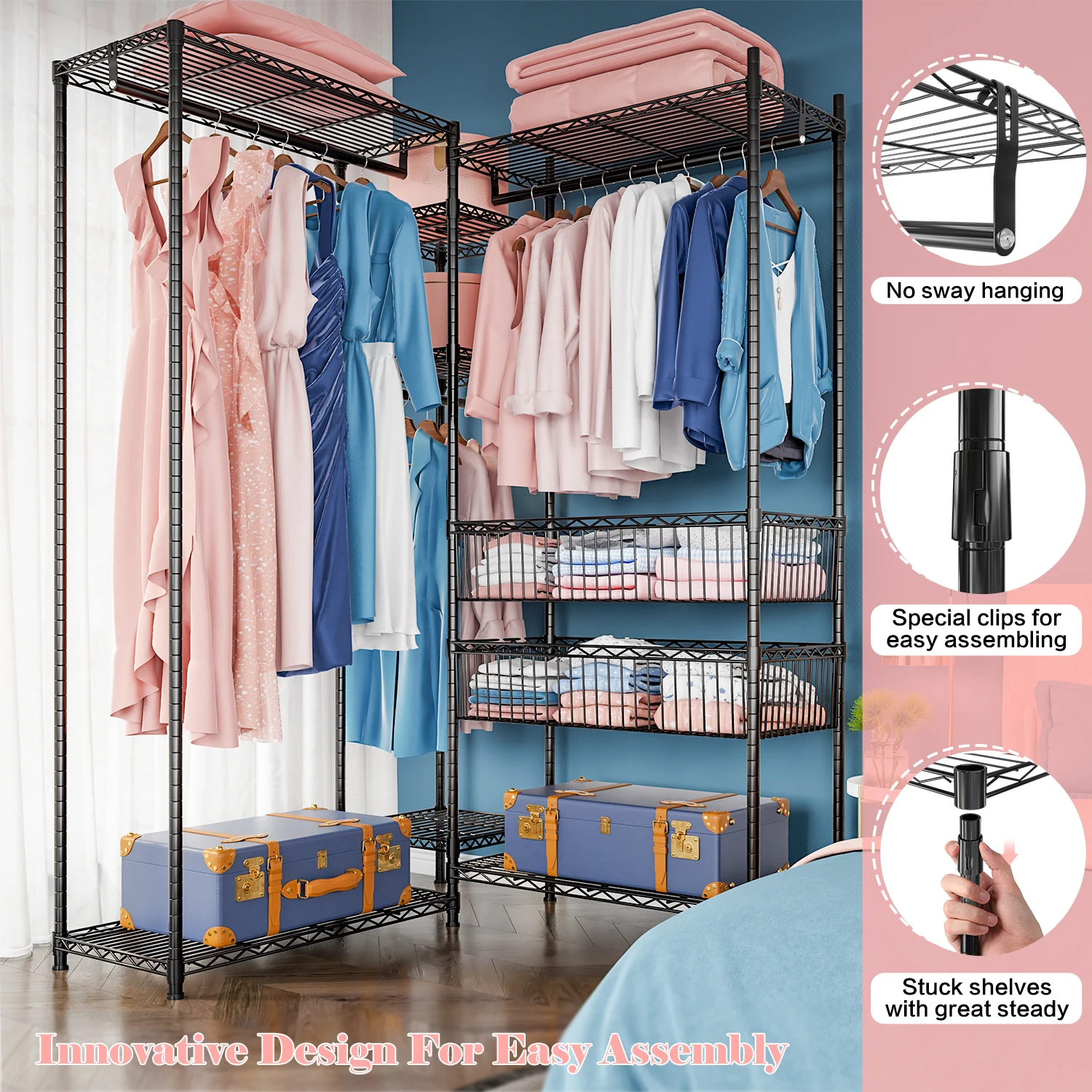 Raybee Freestanding Closet Organizer Heavy Duty with Wooden