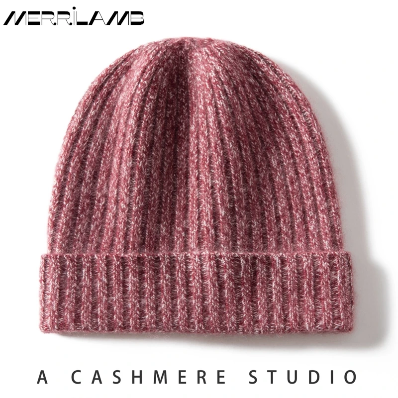MERRILAMB Kaschmir Mützen für Frauen Neue Winter Gestrickte Kopfbedeckungen Warm Halten Hut Hohe Qualität Feste Beiläufige Outdoor Caps Skullies