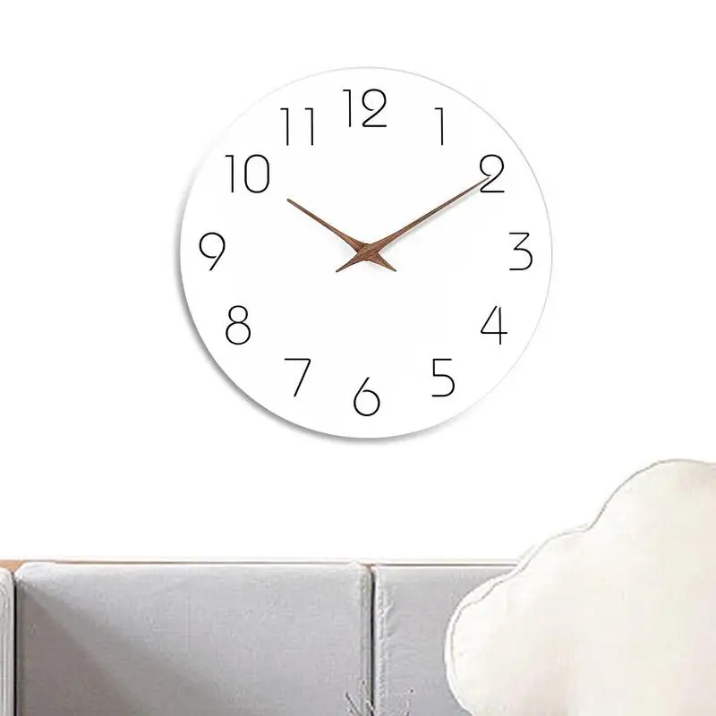 

Non Ticking Wall Clock 10 Inch Round Battery Operated Clock Noiseless MDF Clock Minimal & Silent Quiet Desk Clock Art Home Decor