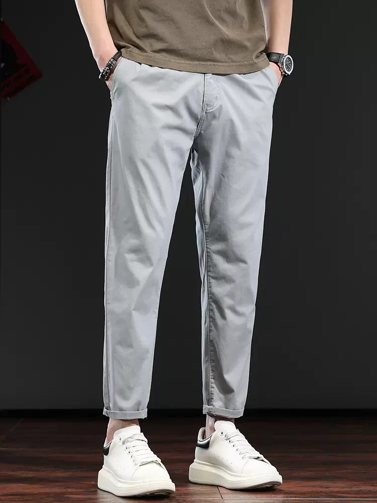 Summer Cotton Men's Ankle-Length Pants Korean Style Casual Pure Color Lightweight Trousers CP2293