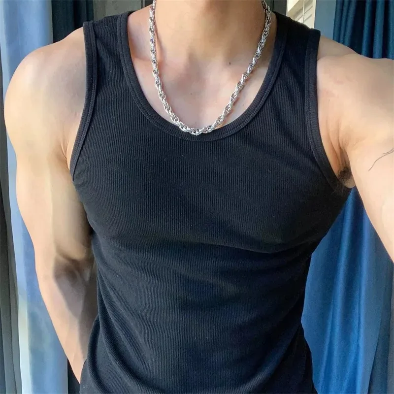Men's Solid Tank Top Active Quick Dry Breathable Crew Neck Sleeveless Shirt Men's Clothing Summer Outdoor