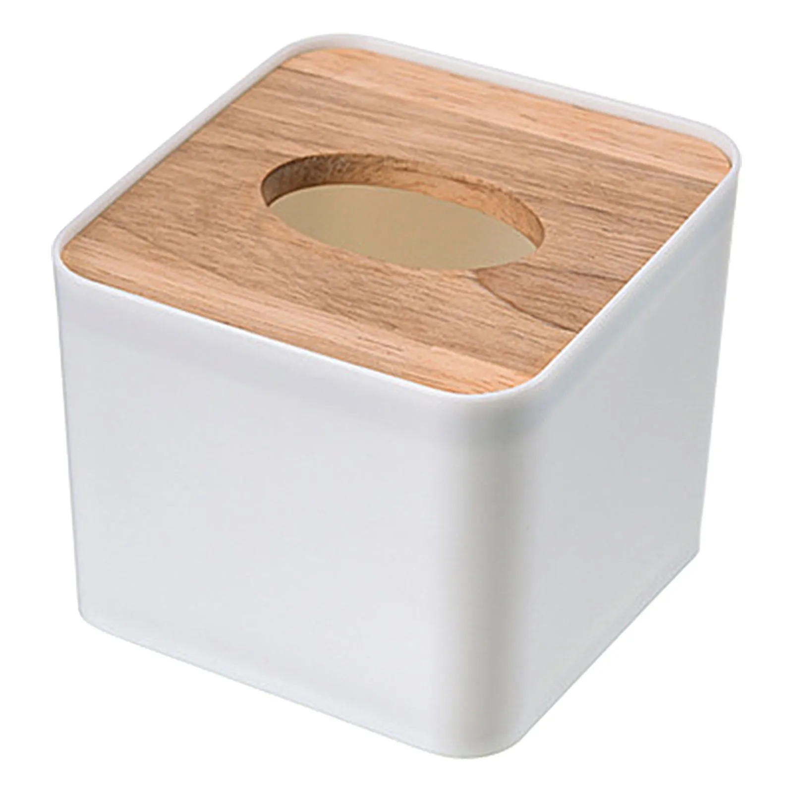 New Plastic Tissue Box Wooden Lid Square Napkin Holder Container Wet Tissue Paper Dispenser Case Modern Home Car Organizer 5