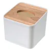 New Plastic Tissue Box Wooden Lid Square Napkin Holder Container Wet Tissue Paper Dispenser Case Modern Home Car Organizer 5