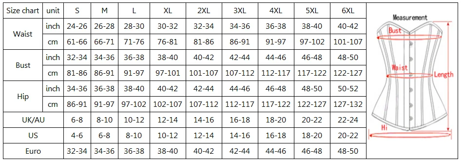 Q S-6XL Corset Size
