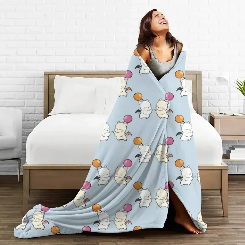 Final Fantasy Moogles Flannel Blanket 3D Art Anime cartoon Customized Throw Blanket for Home 125*100cm Plush Thin Quilt 3