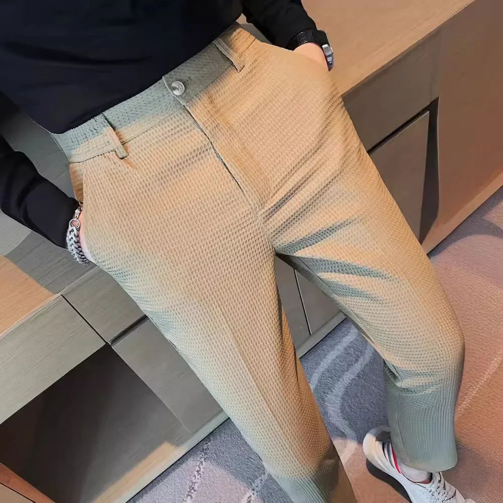 Men's Trendy High-end Feelslimming Plaid Suit Pants Casual Business Straight-leg Pants For Summer Lightweight Breathable business pants suit pants men pants