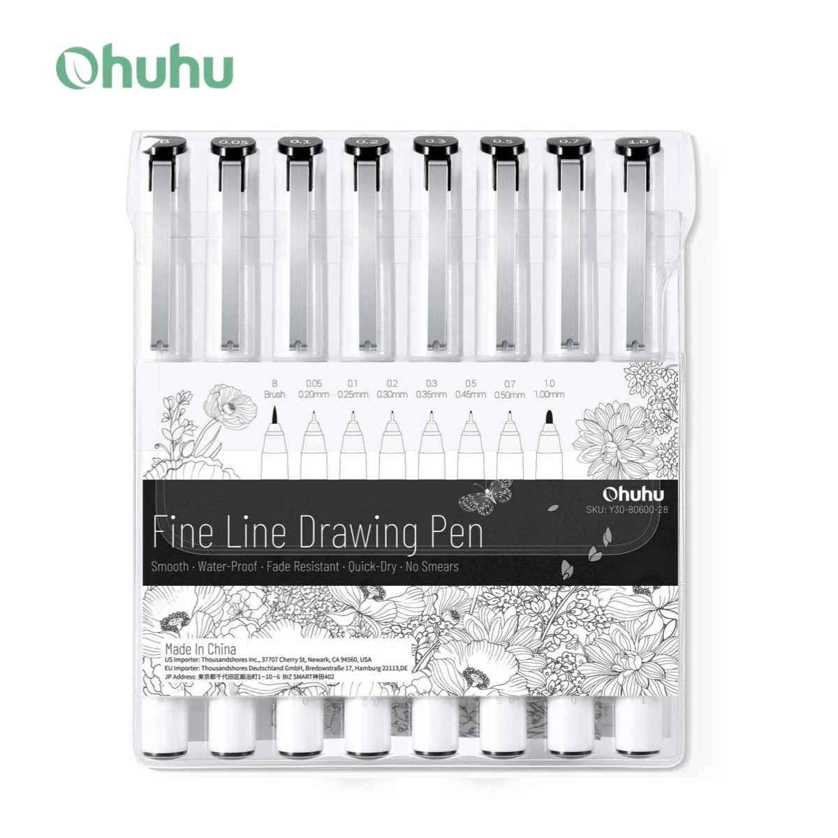 Ohuhu Micro Pen Fineliner Drawing Pens 8 Pack Line Pens Art Colored Pens Fine Point Markers Waterproof Writing Sketching Manga