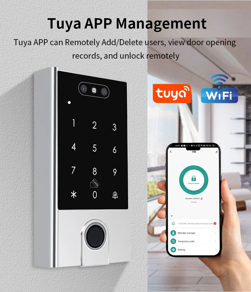 Tuya APP WIFI Face Wiegand 26-34 Recognition Fingerprint 125KHZ 13.56MHZ RFID D