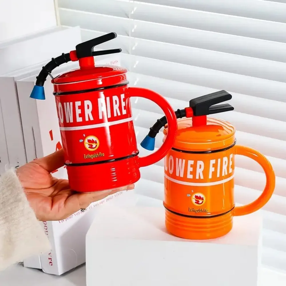 

Ceramic Extinguisher Shaped Mug Creative with Lid 480ml Coffee Cup with Spoon Tea Cup Gift