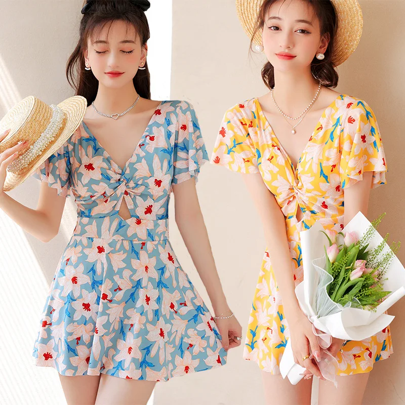 

Сексуальные цельные костюмы с цветочным принтом, купальник-монокини, женское бикини, Цельный купальник с юбкой, купальный костюм, платье для плавания, Прямая поставка