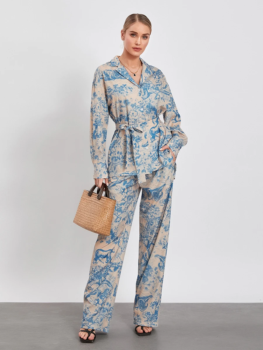 

Womens Pajama Sets Floral Print Long Sleeve Button Down Shirt and Pants Pjs Set Soft Sleepwear 2 piece Loungewear