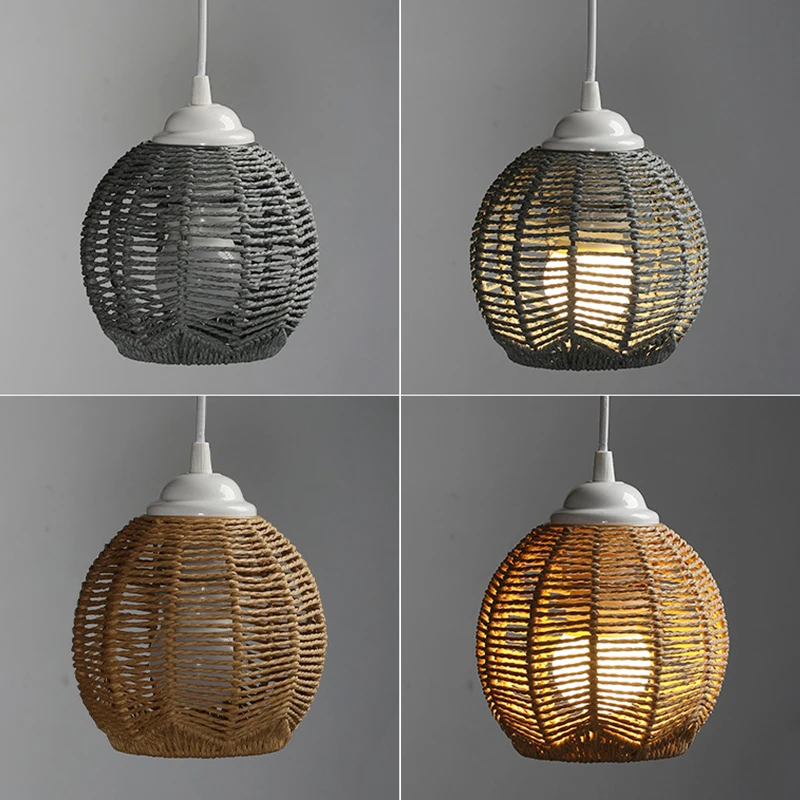Imitation Rattan Lamp Cover Vintage Chandelier Home Living Room Teahouse Lampshade Pendant Light Decor Lampshade For Floor Lamp