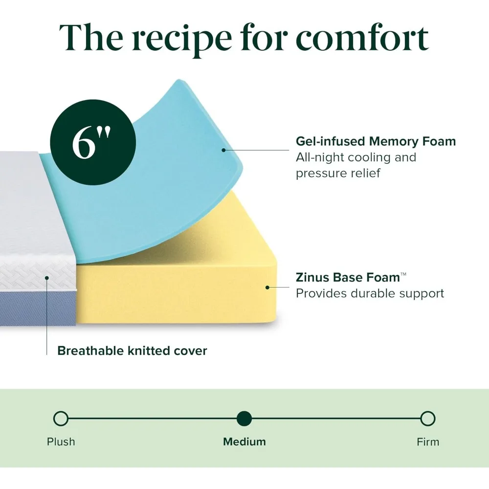 6-inch cooling essential memory foam mattress, fiberglass free, medium feel, certified safe foam and fabric 3