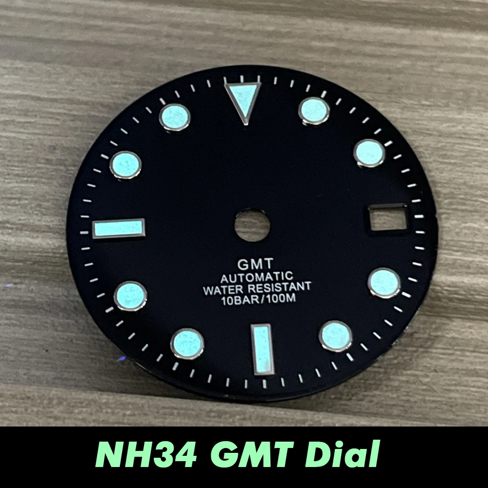 

NH34A Seiko GMT Watch Dial Strong Blue Luminous 29mm Modified Accessory Dial For NH34 Automatic Movement Parts Replacement