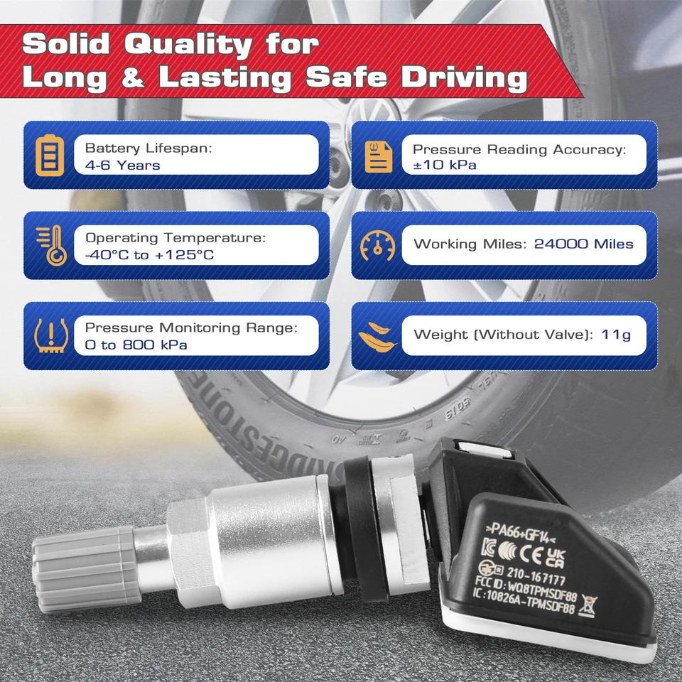 Sensores TPMS Autel MX - Doble Frecuencia, Programables, Para Coches, Válvula De Goma, Paquete 4 Unidades
