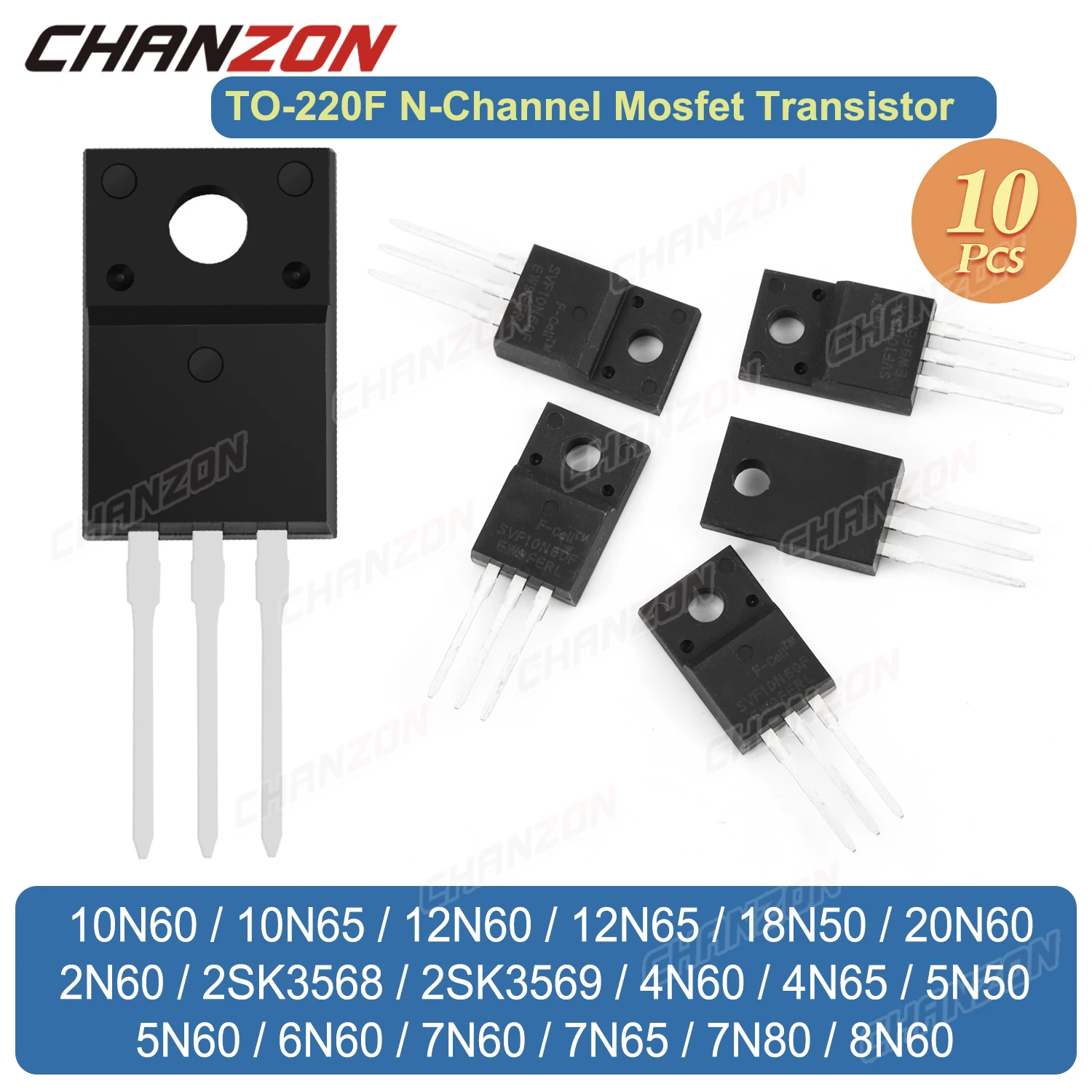 TO-220F 20N60 6N60 7N65 4N60 10N60 2N60 8N60 12N60 18N50 7N60 5N60 4N65 12N65 10N65 5N50 N-Channel Mosfet 600V Transistor 10Pcs,mosfet transistor,transistors kit
