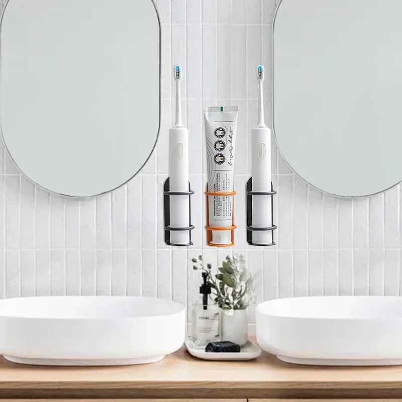 Wall-Mounted Electric Toothbrush Holder Metal Tooth Brush Holder Razor Storage Shelf Space Saving Bathroom Accessories