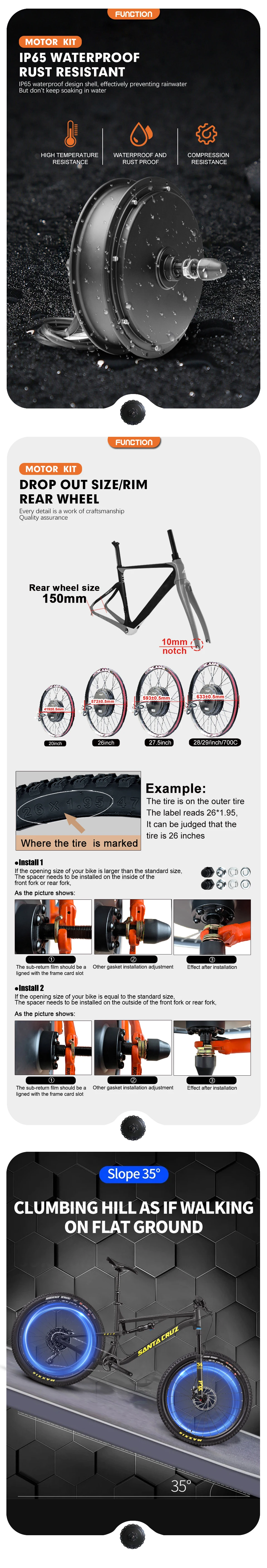 Kit De Conversion Vélo électrique 72V 5000W - Moteur Moyeu Sans Engrenage, Dropout 150mm