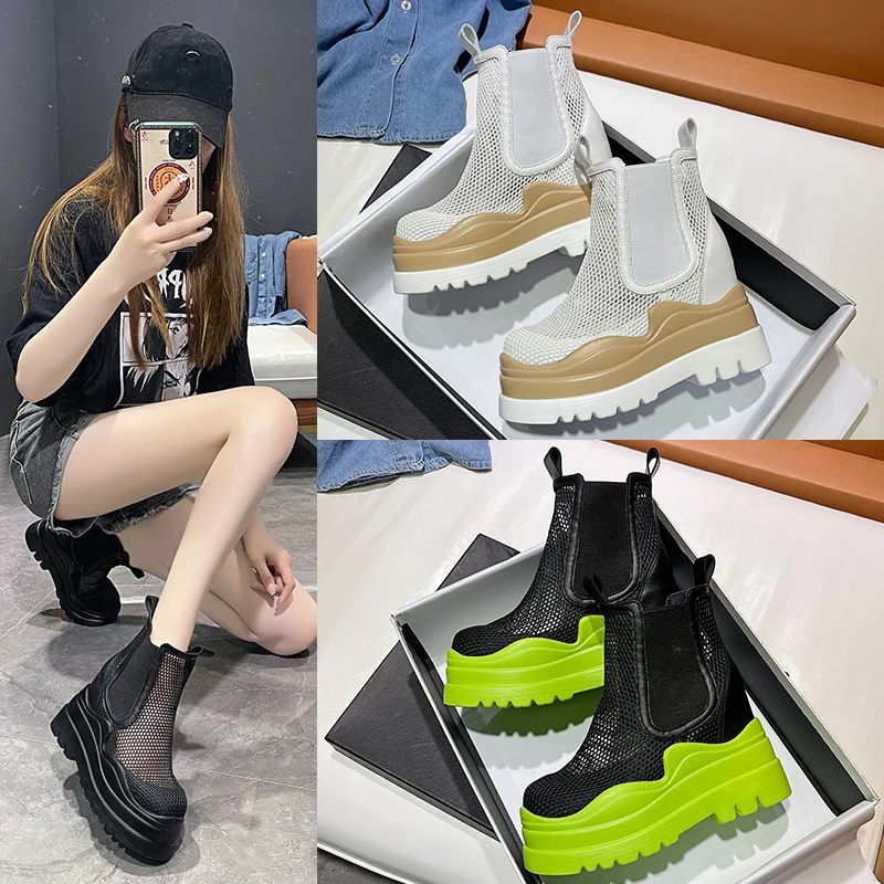 

Short Booted Women 2023 New Hollow Mesh Martin Boots Spring/Summer Mesh Boots Thick Sole Inner Elevated Fashion Cool Boots