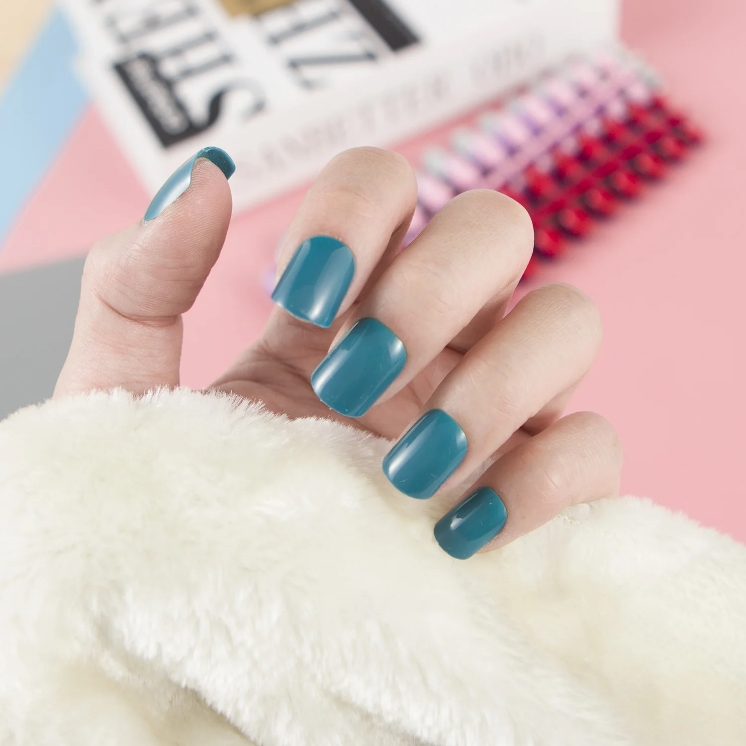 False Nails Set Short Full Cover Square Fake Nails Multicolor_voghion.com