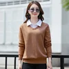 Autumn And Winter Turndown Collar Sweater Fake Two Piece Pullover Knit Loose Versatile Fashion Casual Long Sleeve Top 5