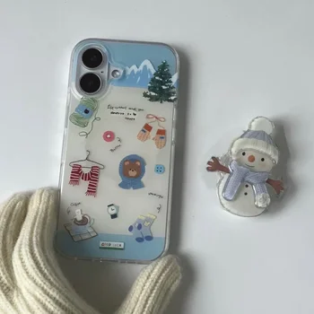 Ins Cute Winter Healing Illustration Snowman Cartoon Lucky Phone Case For iPhone 17 Air 16 15 14 13 12 11 Pro Max Plus Y2K Cover