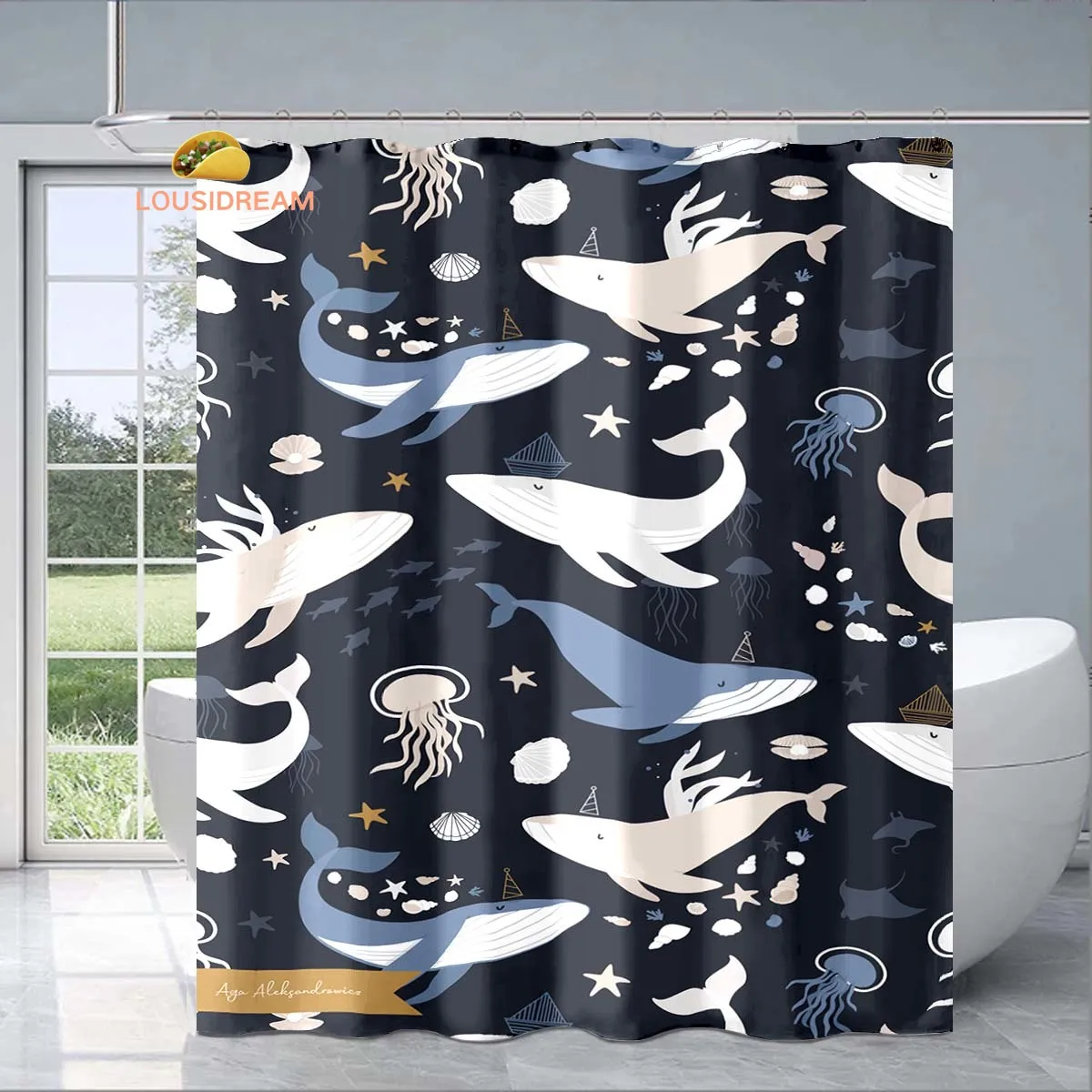 

Ocean Cute Shark Print Exquisite Shower Curtain Fashionable Decorative Gift Adult Childre Bathroom Waterproof Mildew-proof