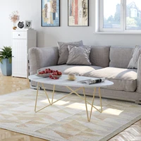 Getone Table Basse, Table de Salon Effet Marbré, Ovale Table Canapé en Bois et Métal, Table d'Appoint pour Salon, Style Moderne, Blanc 120x60x41cm 2