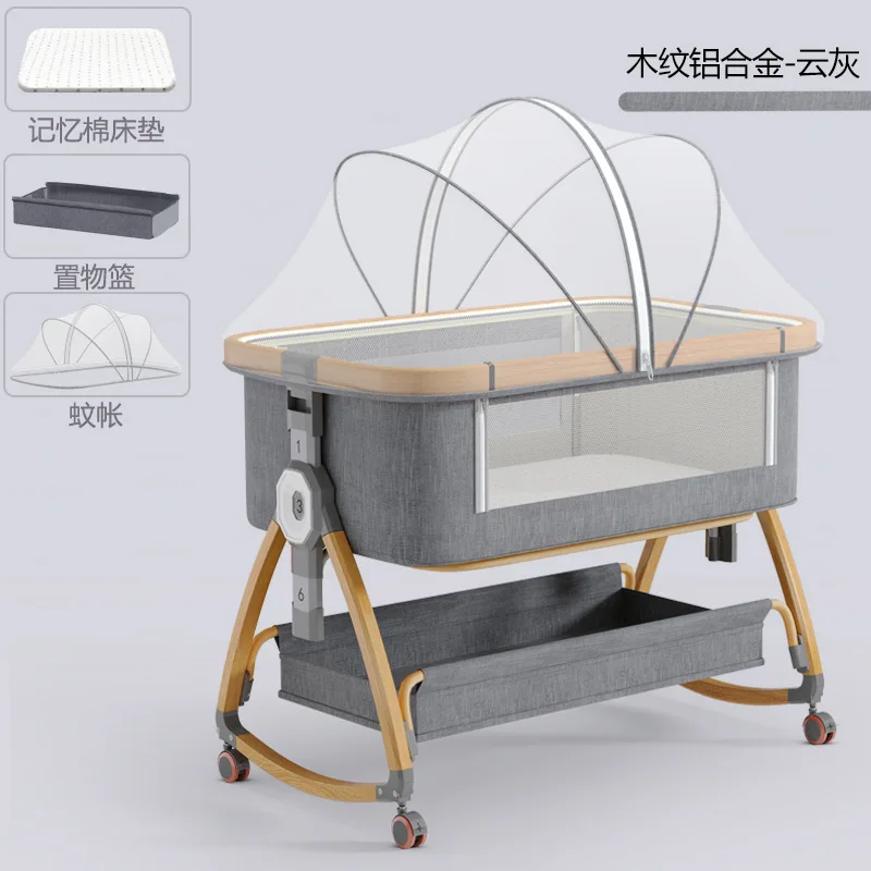 

Aluminum Alloy Baby Bed Mobile Portable Cradle Bed Foldable Multi-function Baby Bed Newborn Spliced Bed