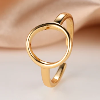 Geometric Hollow Smooth Metal Open Adjustable Rings For Women Men Gold Silver Color Engagement Bands Wedding Jewelry Party Gifts