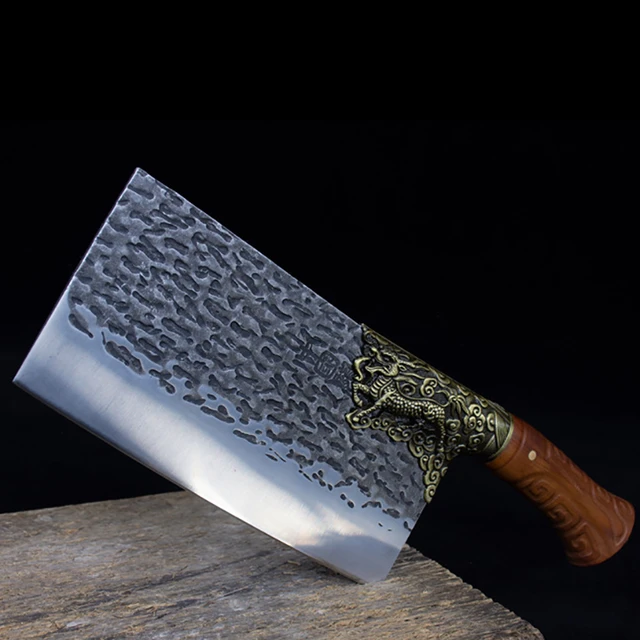 Meat Cleaver Knife, Longquan Kitchen Knife 8 Inch Copper Dragon Decor Chef  Cleaver Chopper Handmde Forged Fixed Blade Knife Meat And Poultry Tools