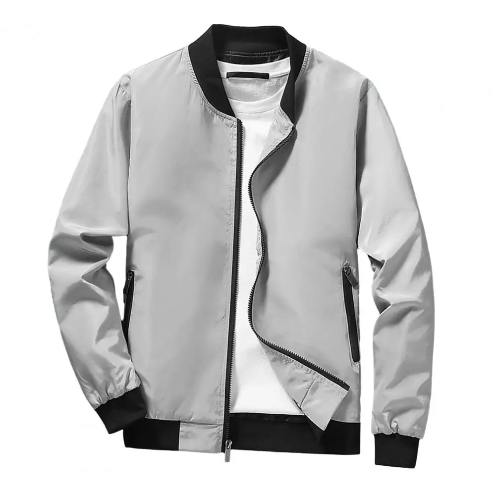 

Men Long Sleeve Jacket Stylish Men's Stand Collar Baseball Coat Elastic Cuff Smooth Zipper Mid Length for Fall Winter Men Coat