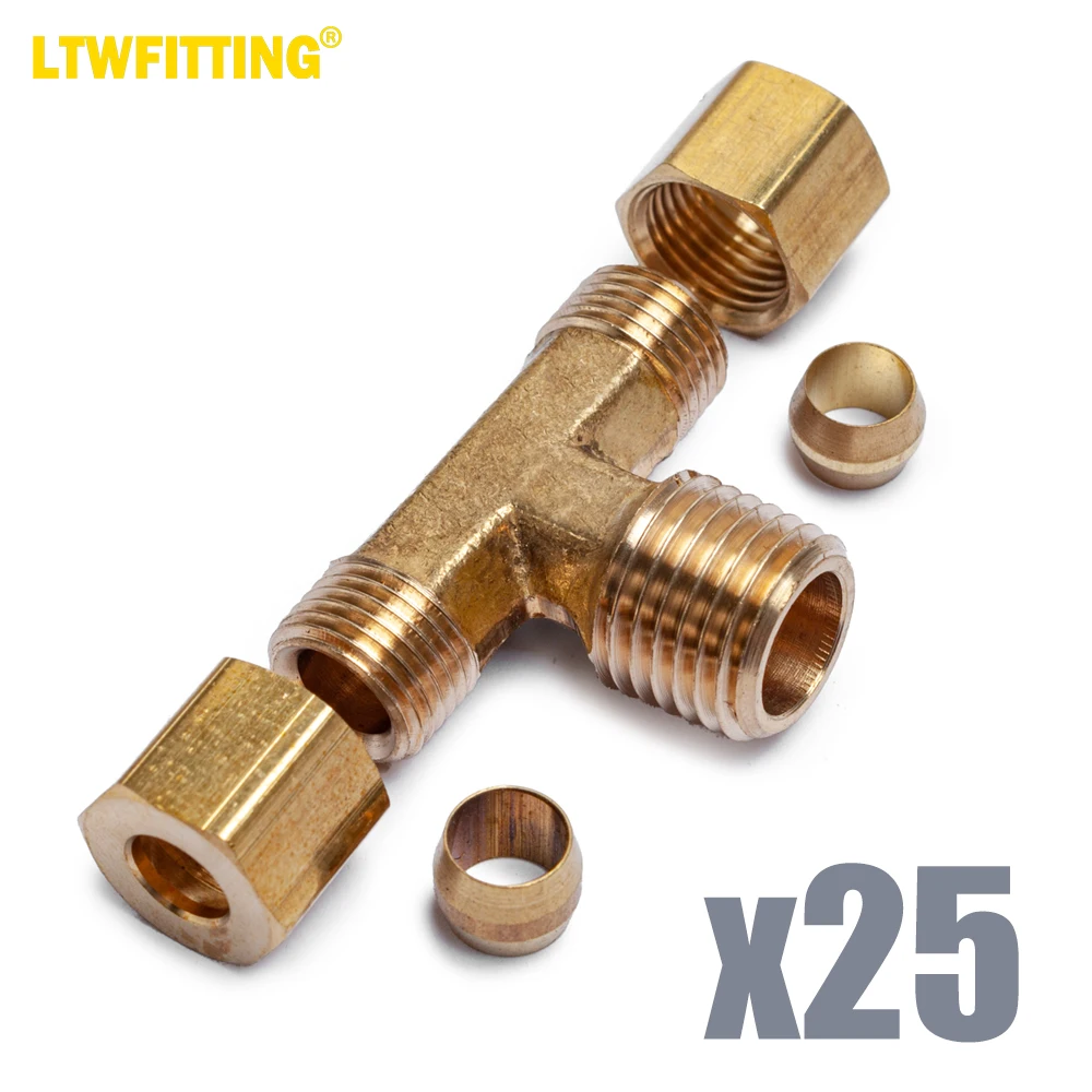 

LTWFITTING Brass 1/4-Inch OD x 1/4-Inch OD x 1/4-Inch Male NPT Compression Branch Tee Fitting(Pack of 25)