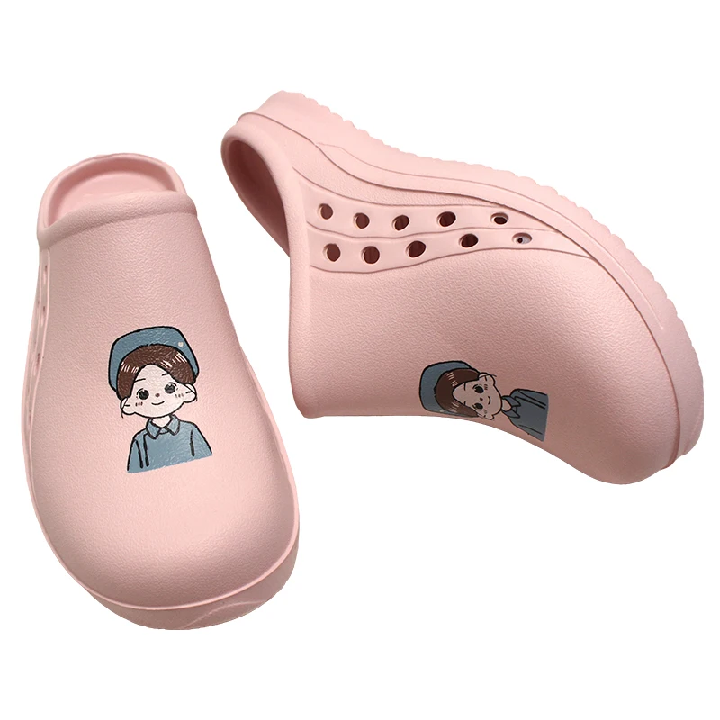 Cartoon Nurses Printed Scrubs Shoes Women Men Medical Footwear Breathable Durable Garden Shoes Anti-Slip Bathroom Clogs X06-23