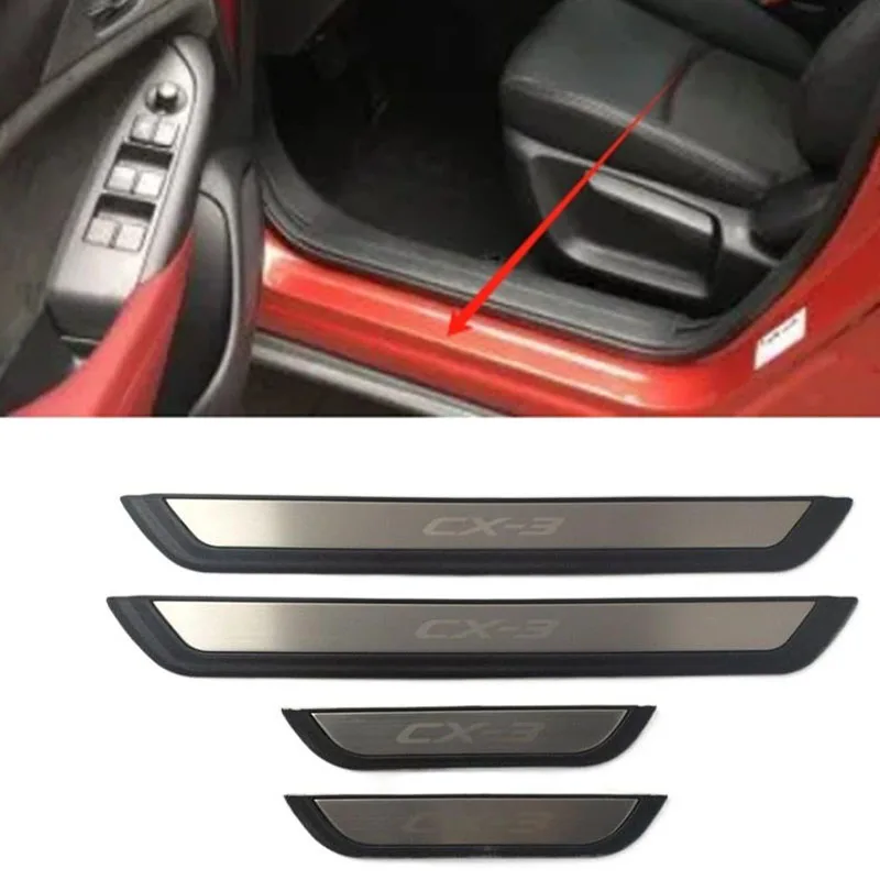 4 pièces/ensemble ABS acier inoxydable pour 2017-2022 Mazda CX-3 CX3 CX 3 Auto seuil de porte pédale plaque de protection décoration couverture voiture accessoires