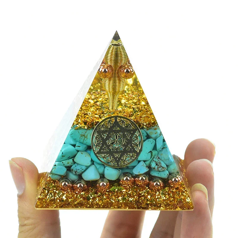 Original Orgon Pyramid Powerful Orgone Generator Resin Decorative Fengshui Craft Orgonite Turquoise Healing Home Decor Ornament