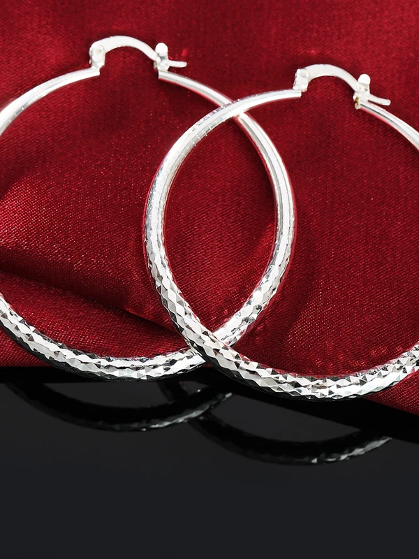 Charms fine 925 Sterling Silver 5CM circle hoop Earrings