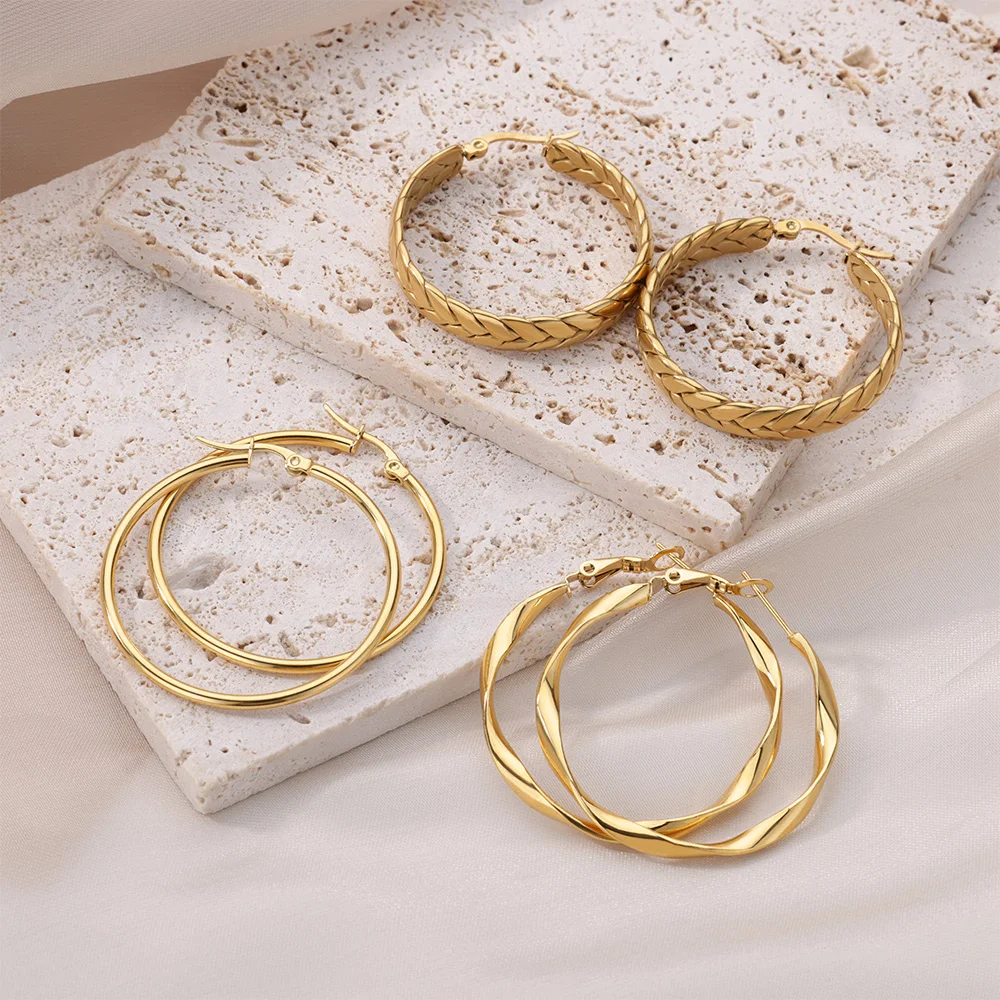 1Pair Stainless Steel Earrings for Women 2023 Trending Classic Gold Color Hoop Earrings New in Circle