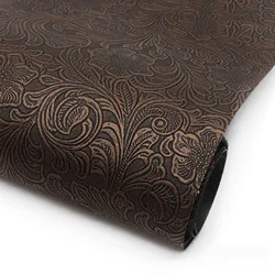 Vintage Floral Texture Non - Adhesive Faux Leather Fabric for Crafting and Decoration (Bronze brown)