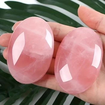 One piece of natural rose quartz crystal, oval palm stone, pink crystal pocket press stone, polished crystal room decoration. 1