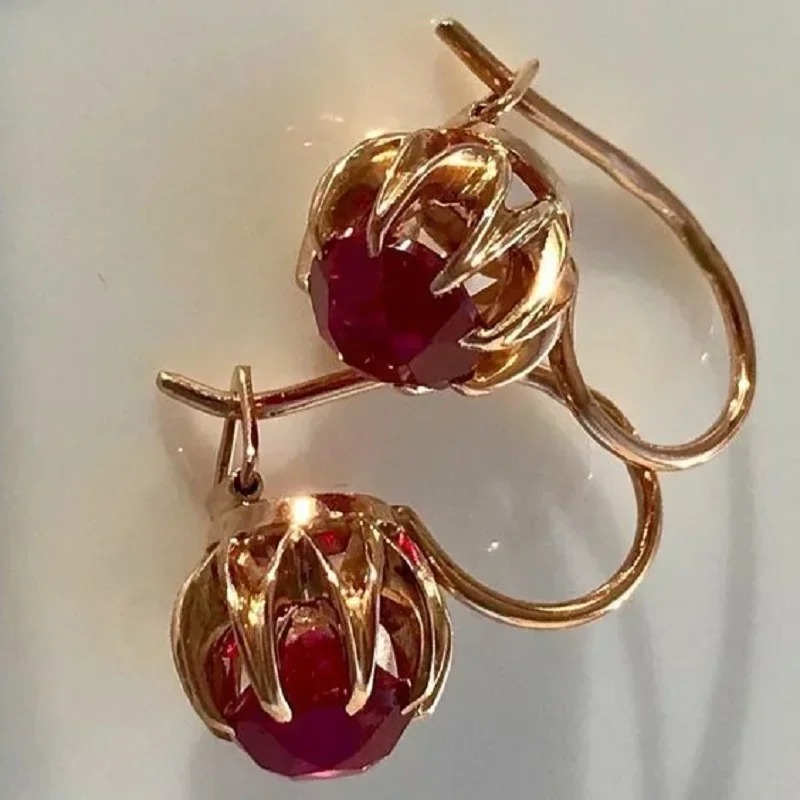Women Dangle Earrings Gold Plated Red for Princess Party Wedding Engagement