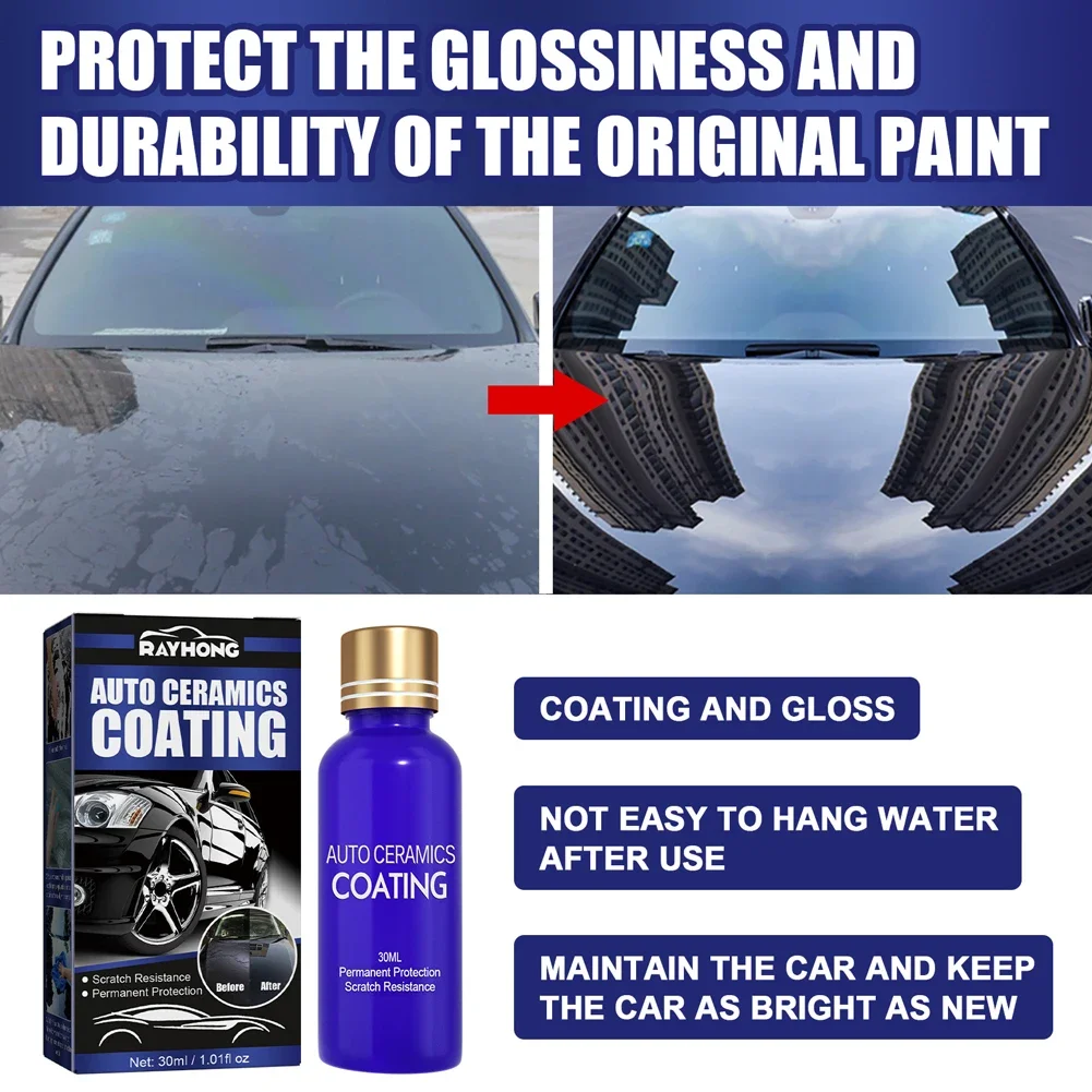 1-2Set 30ml 10H Anti-Scratch Auto Ceramic Glass Coat Liquid Hydrophobic Paint Care Polish Super Detailing Coating For Car Repair