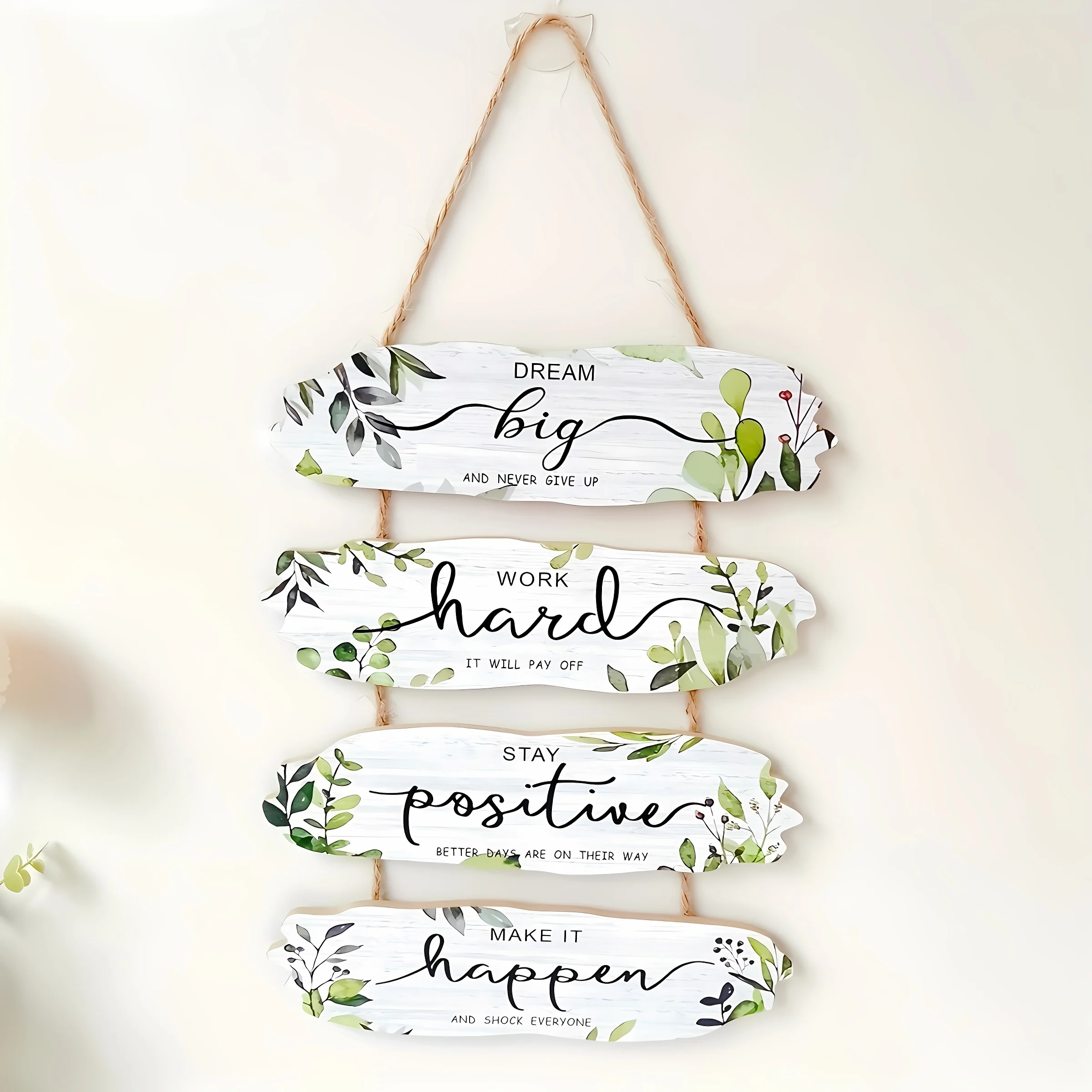 Rustic Wooden Inspirational Hanging Decor - 3D Wall Art with Rope