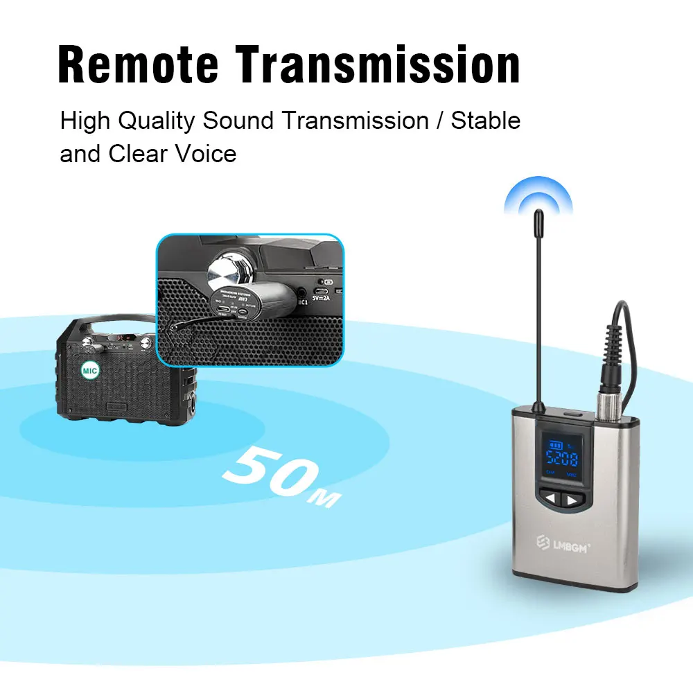 LMBGM-MK36 UHF Wireless Microphone System Mini Bodypack Lavalier/Headset Mics Metal Material Long Battery Life for Live,Teaching
