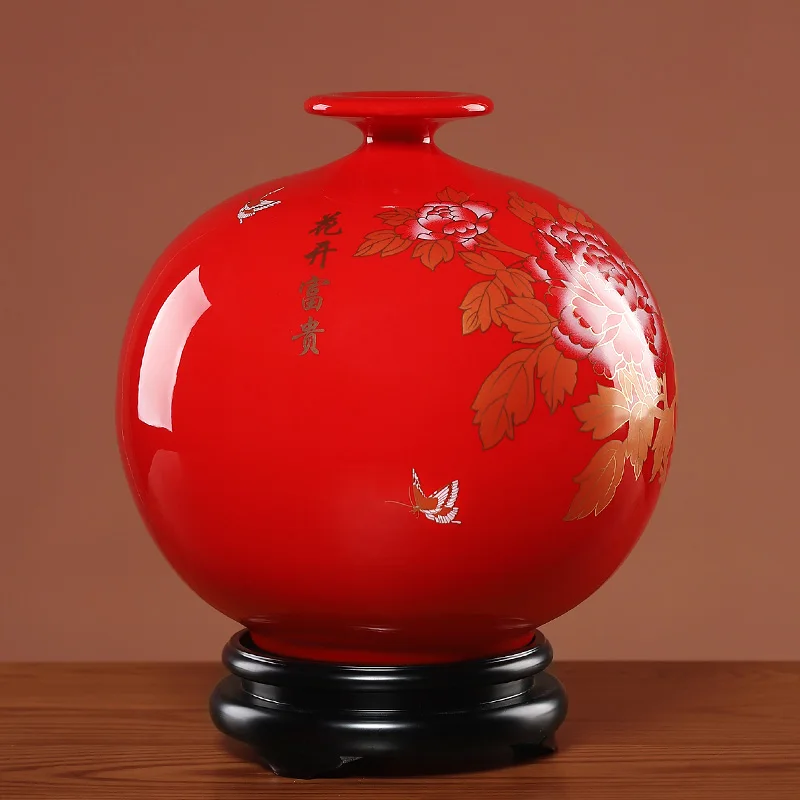 3031 Chinese Red Ceramic Vase Decoration Handiwork Chinese Household Living Room Decorations Birthday Gift Ceramic