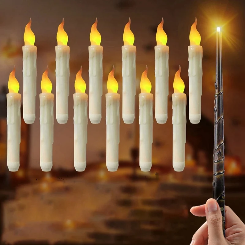 

12PCS Floating Candles With Magic Wand LED Flameless Candle Taper Candles For Christmas Party