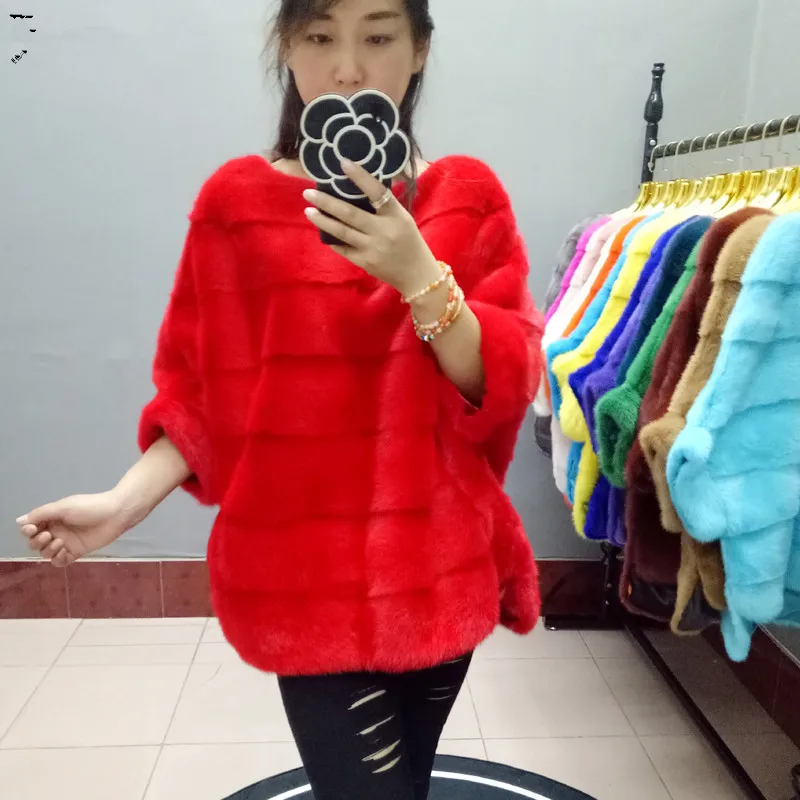 여성용 천연 밍크 모피 코트, 스트라이프 풀오버 오버코트, 럭셔리 겨울 신상