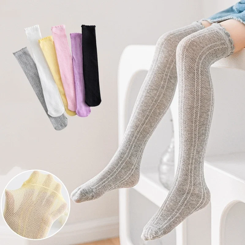 Spring Autumn Thin Breathable Kids Tube Black and White Color Mesh Breathable Socks Student Over Knee Girls Stockings Knees 1