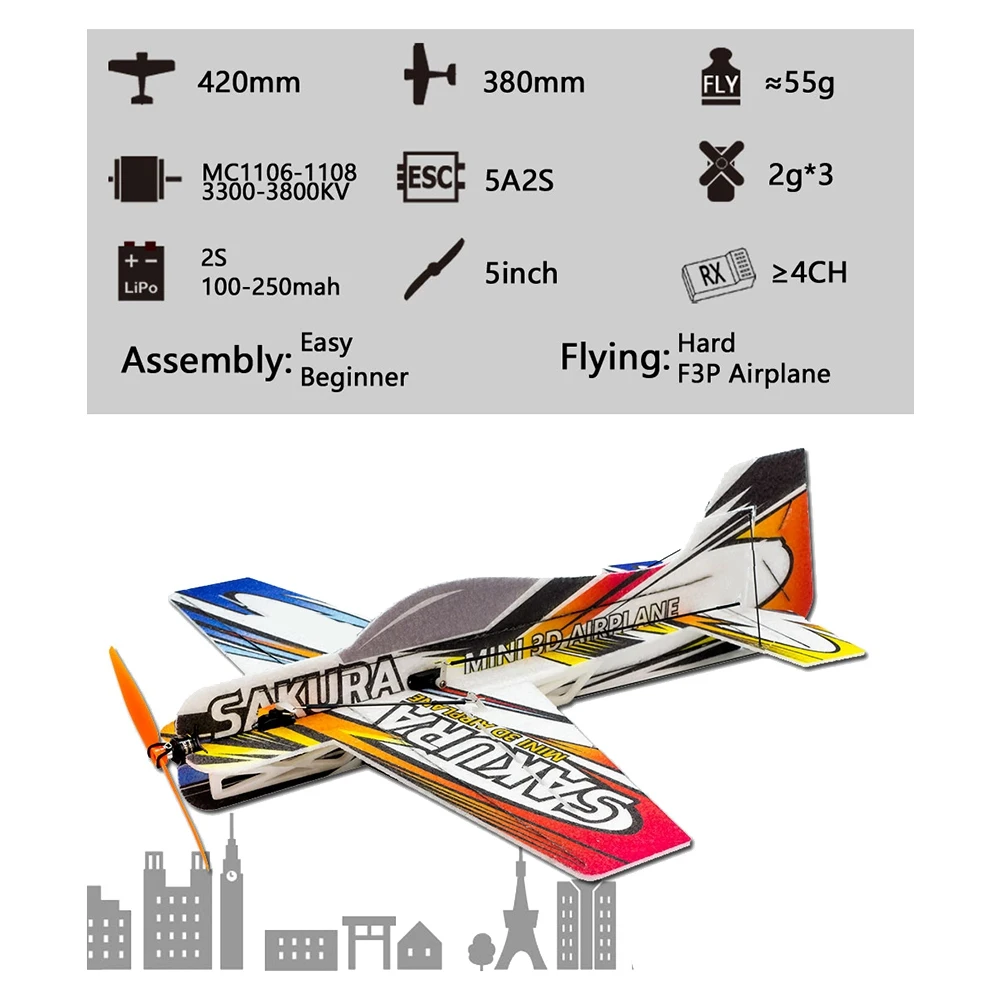 RC Air Plane 3D Airplane Micro-Mini Foam EPP PP F3P Lightset KIT Model Hobby Toys Sakura Remote Control Toys E2101 2