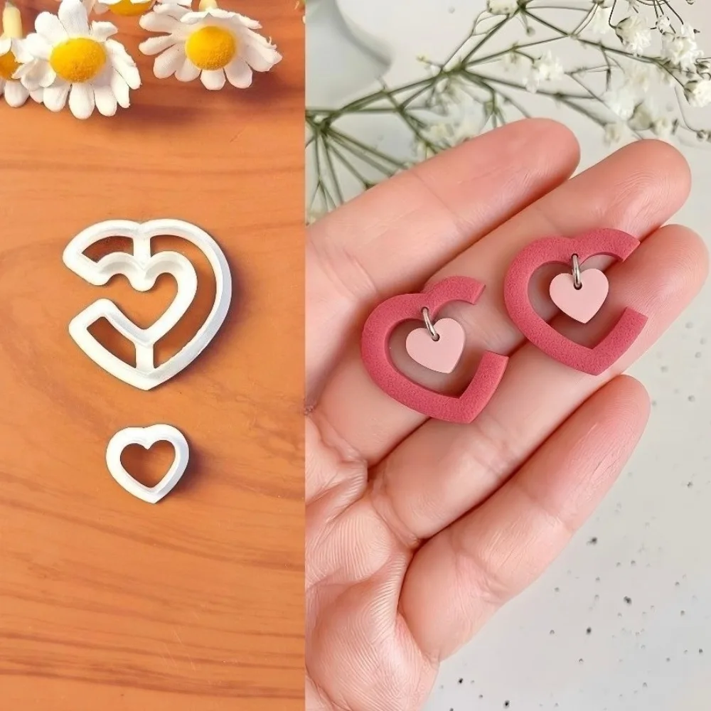 2Pcs 하트 모양의 기하학적 오픈 하트 육각형 클레이 커터 폴리머 클레이 귀걸이 졸업 보석 만들기